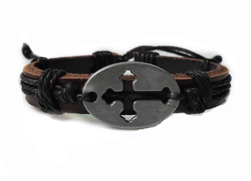 Leather Bracelets The Quiet Witness 4030049 Cross Leather Bracelet Religious Scripture Inspirational