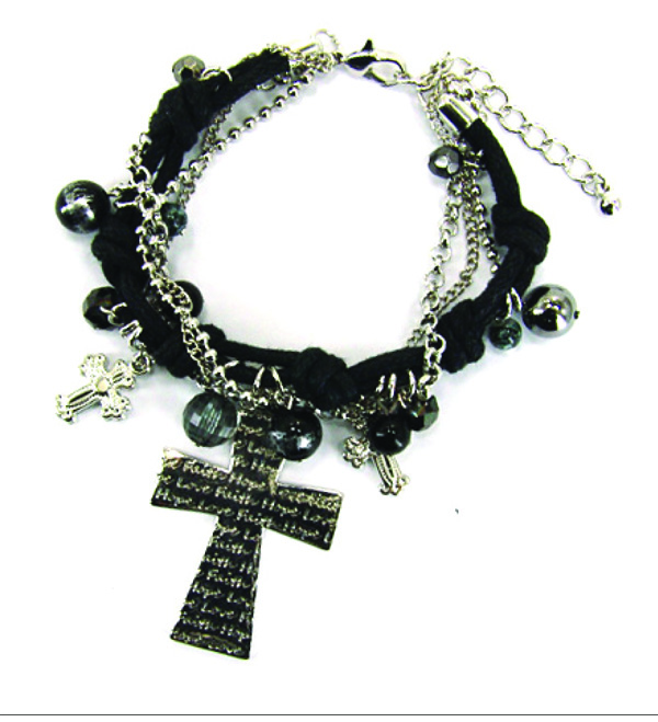 4030174 Corded Chain Bead Cross Christian Bracelet Jesus Religious