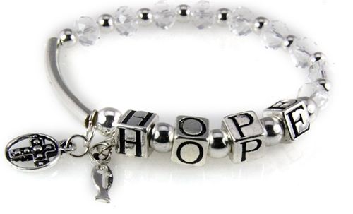 4030005 HOPE Beaded Stretch Bracelet Christian Cross Charm Religious