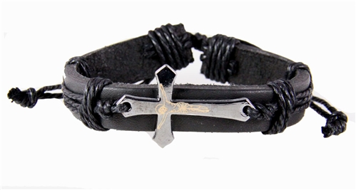 4030010 Christian Leather Cross Crucifix Bracelet Tension Knot Wrap