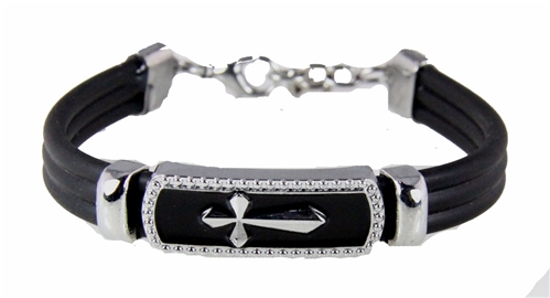 4030031 Combination Rubber & Chain Cross Bracelet Christian Religious Fashion