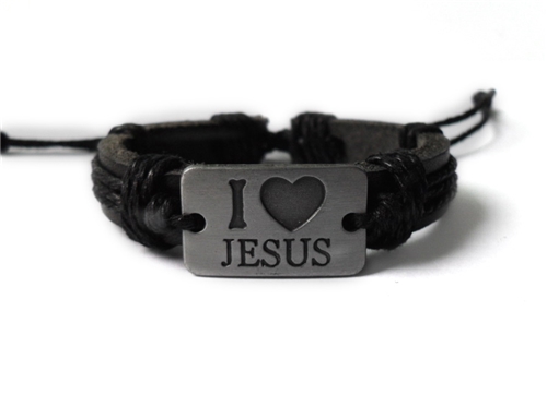4030046a I Love Jesus Leather Bracelet Christian Religious Scripture Inspirat...