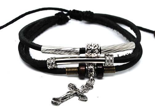 4030059 Christian Religious Scripture Inspirational Cross Leather Bracelet