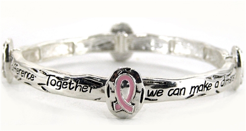 4030085a Pink Ribbon Breast Cancer Cure Stretch Bracelet Christian Scripture ...