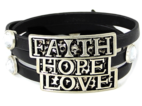 4030095a Faith Hope Love 1st Corinthians Leather Wrap Bracelet Christian Scri...