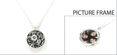 4030123 Picture Frame Locket Necklace Flower Medallian Design