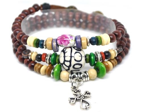4030152 Wood Bead Cross Wrap Bracelet Christian Religious Inspirational Beaded