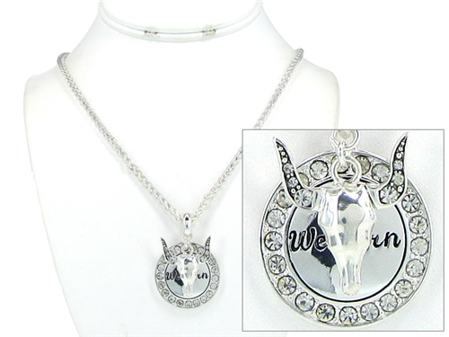 4030161 Rodeo Western Cowgirl Necklace with Horse and Sparkling Crystals