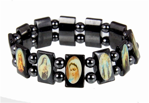 4030166 Jesus Saints Angels Black Hematite Bracelet with Beads Stretch Jesus
