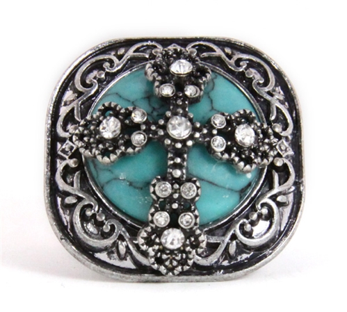 4030178 Christian Cross Turquoise Religious Stretch Ring Bible