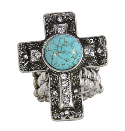 AXOMY Cross Ring 925 Sterling Silver Turquoise Cross Ring Christian Religious Jewelry Mothers Gifts For Women Mom Grandma(7