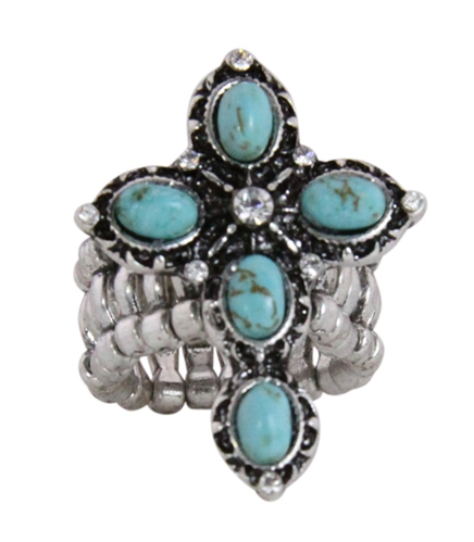 4030182 Christian Cross Turquoise Religious Stretch Ring Bible