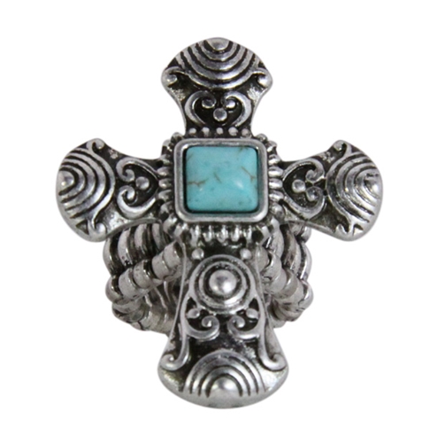 4030183 Christian Cross Turquoise Religious Stretch Ring Bible