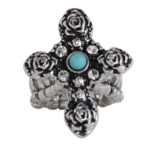 4030184 Christian Cross Turquoise Religious Stretch Ring Bible