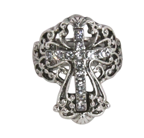 4030185 Christian Cross CZ Crystals Religious Stretch Ring Bible