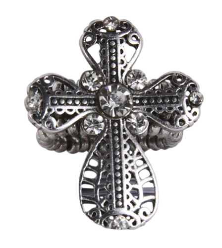 4030186 Christian Cross CZ Stones Religious Stretch Ring Bible