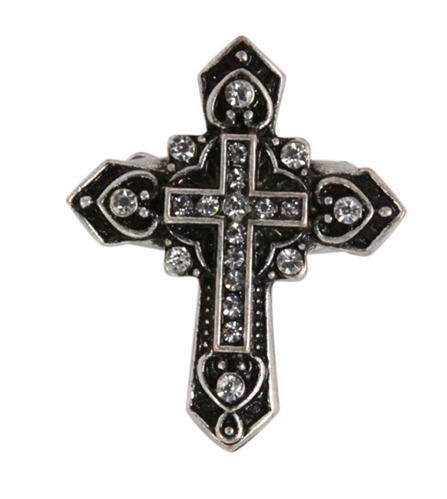 4030187 Christian Cross CZ Stones Religious Stretch Ring Bible