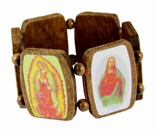 4030189 Saints Wooden Stretch Bracelet Iconic Images Blessed Virgin Lady of Quadalupe