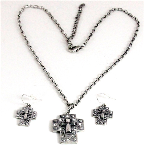 4030204 Beautiful Jesus Cross Christian Soldier Necklace and Earring Set Reli...