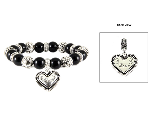 4030286 Love Beaded Stretch Bracelet with Heart Charm Ornate Intricate Design