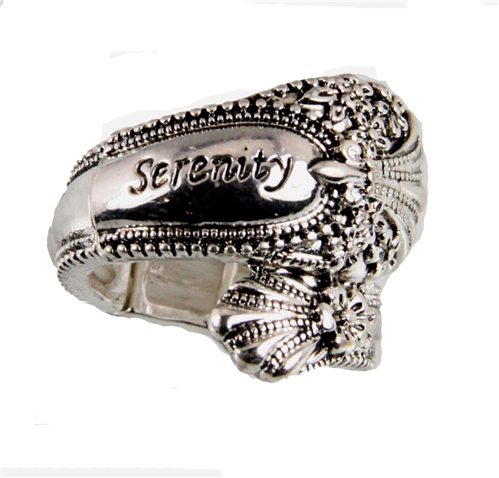 4030440 Spoon Style Stretch Ring SERENITY Inscribed Antiqued Finish Jewelry