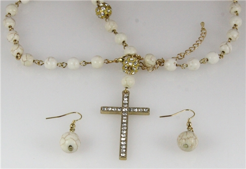 4030513 Beaded Cross Necklace Christian Scripture Jesus Bible Religious