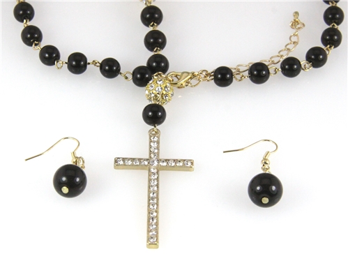 4030514 Beaded Cross Charm Necklace Christian Scripture Jesus Bible Religious