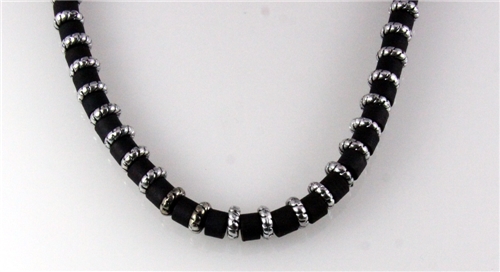 4030754 18 Inch Silver Tone and Wood Bead Necklace Choker Puka Style Fashion