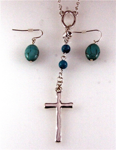 4030831 Christian Cross Necklace & Earring Set Religious Scripture Bible Jesus