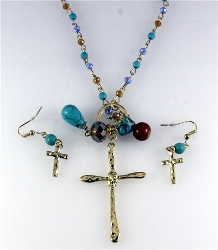 4030833 Christian Cross Necklace & Earring Set Religious Scripture Bible Jesus