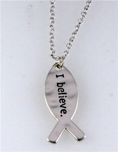 4030869 I Believe Pendant Necklace 16" Chain w Extender Fish Christian Gift