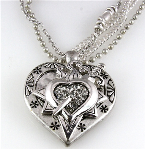 4030892 Bleeding Heart Sword Necklace and Earring Set Love Power