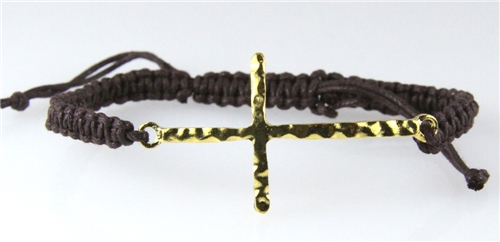4030996 Gold Cross Black Macrame Weave Adjustable Bracelet Christian Religiou...