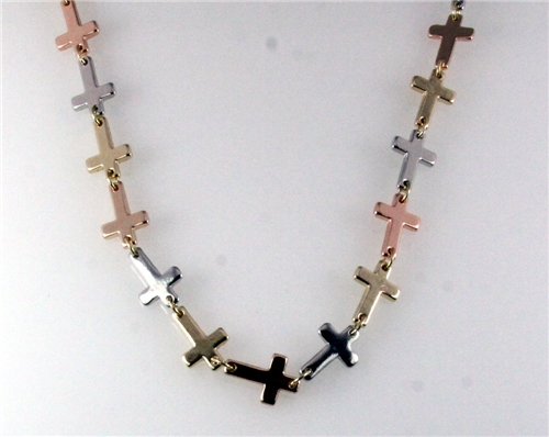 4031209 Cross Necklace 36 Inch Repeating Crosses 3 Colors Polished Silver Gol...