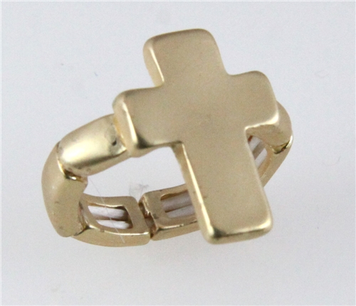 4031252 Matted Brushed Gold Cross Stretch Ring Christian Religious Jesus Fashion