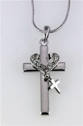 4031258 Cross & Heart Necklace Charm 16 Inch Chain w Extender Religious Chris...
