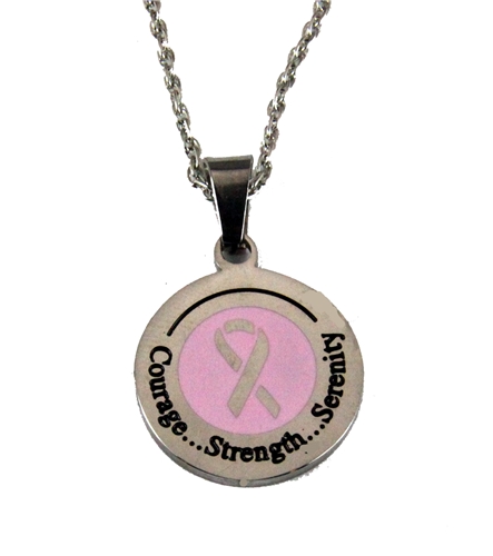 4031294 Courage Strength Serenity Pink Ribbon Necklace Medallion Pendant Breast Cancer Awareness