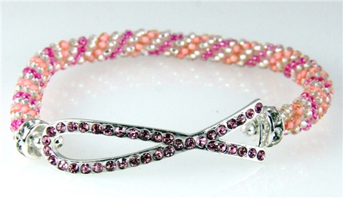 4031324 Pink Ribbon Breast Cancer Awareness Stretch Bracelet Beaded Support Cure
