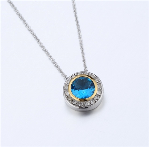 4031352 Designer Inspired Aquamarine Blue CZ Pendant Necklace 2 Tone With Chain