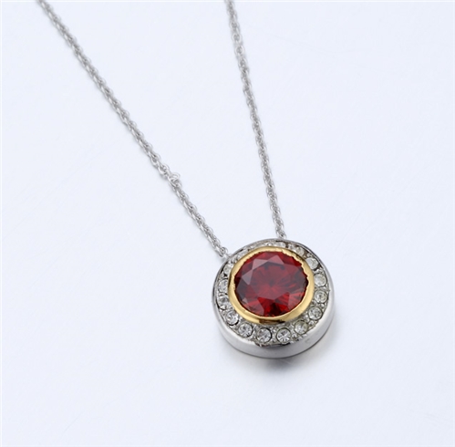 4031355 Designer Inspired Ruby Red CZ Pendant Necklace 2 Tone With Chain