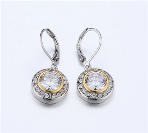 4031363 Designer Inspired Clear CZ Diamond Earrings 2 Tone