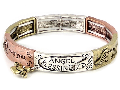 4031411 Angel Blessing Tri Tone Stretch Bracelet Heart Charm 1 Corinthians Sc...