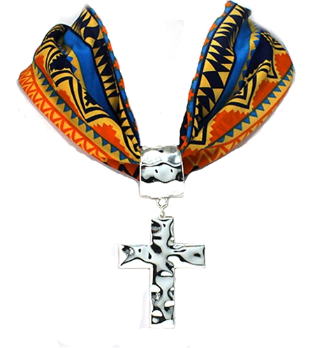4031514 Scarf Style Cross Necklace Orange Design Fabric Material Fashion