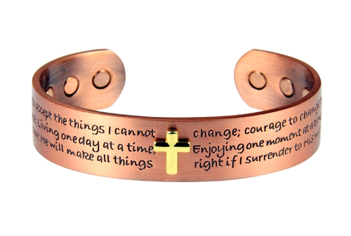 4031671 Solid Copper Magnetic Cuff Bracelet Bangle Serenity Prayer Message Ch...