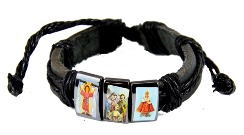 4031740 Old World Saints Leather Wrap Bracelet Icons Religious Images Adjutable Christian Catholic Style
