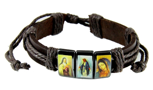 4031743 Old World Saints Leather Wrap Bracelet Icons Religious Images Adjutable Christian Catholic Style 