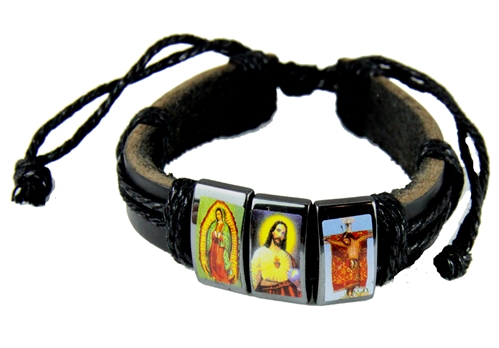 4031744 Old World Saints Leather Wrap Bracelet Icons Religious Images Adjutable Christian Catholic Style