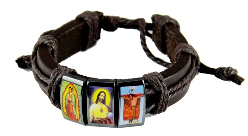 4031745 Jesus Lady of Quadalupe Leather Wrap Bracelet Icons Religious Images Adjutable Christian Catholic Style