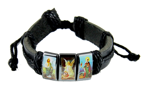 4031746 Jesus Angel Leather Wrap Bracelet Icons Religious Images Adjutable Christian Catholic Style 