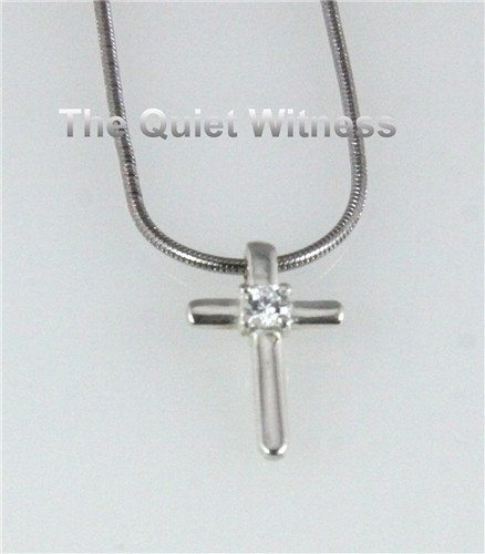 5030005 Silver Plated Christian Cross Necklace with Beautiful CZ Stone Religious